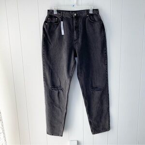 NWT asos Design Tapered Leg‎ Jeans Women 36/36 Black Denim High Rise Distressed